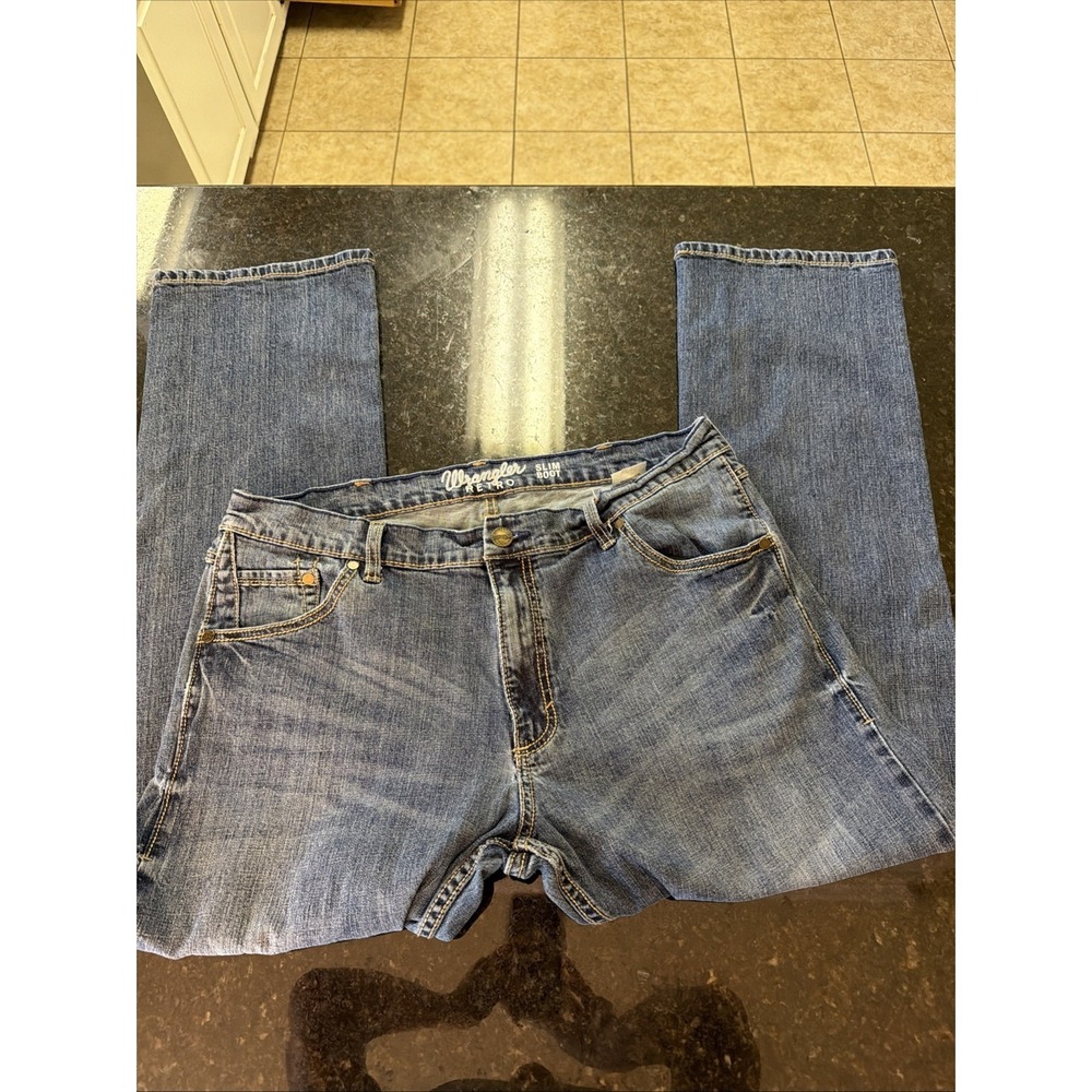 Wrangler Retro Jeans Mens 38X32 Blue Slim Boot Cut Cotton Western Rodeo Cowboy